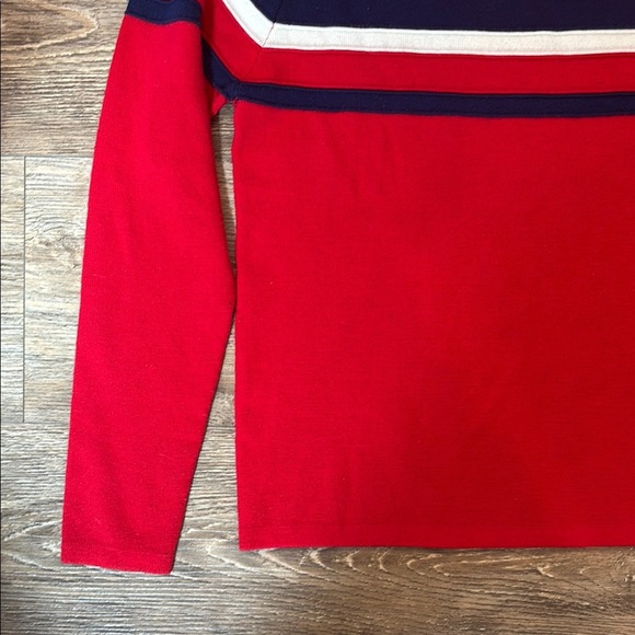Obermeyer Men's Size Medium Red Black/Dark Navy and White Striped Sweater - Picture 8 of 14